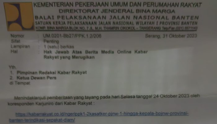 Mengenai Pemberitaan Jalan Serdang-Bojonegara-Merak, Begini Jawab PPK.1.2 Prov. Banten